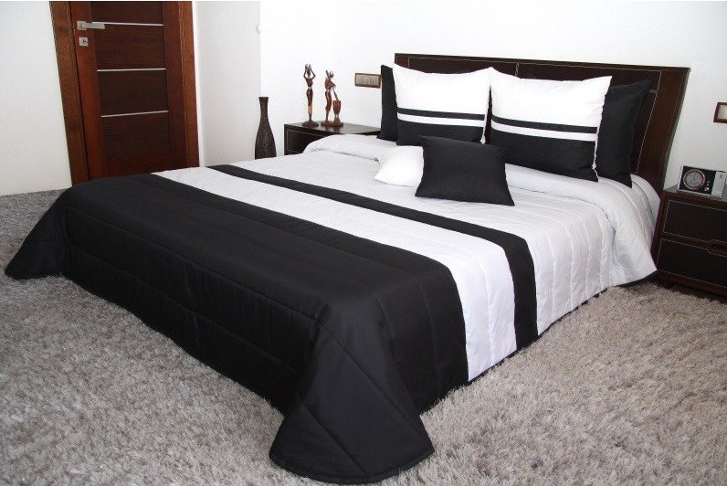 Přehoz na manželskou postel černo bílé barvy