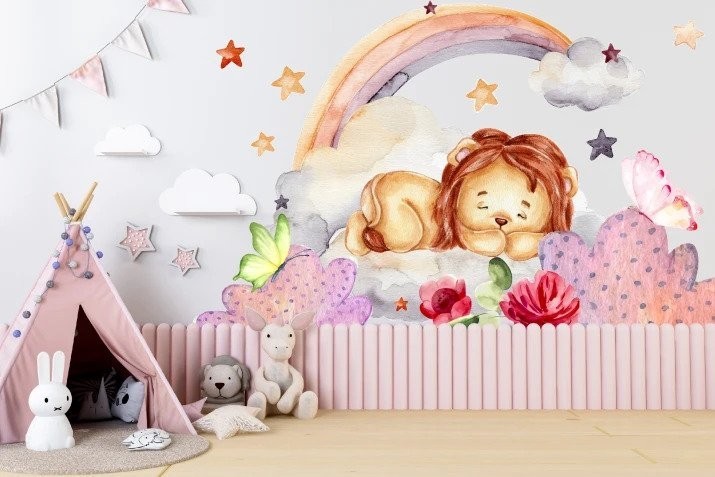 Nálepka na zeď pro děti se spícím lvíčkem