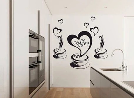 Nálepka na zeď do kuchyně s motivem kávy a srdíček