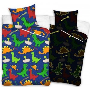 Dětské barevné povlečení na postel s dinosauři zářící ve tmě