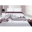 Bílo fialový přehoz na postel s potiskem města Paříž