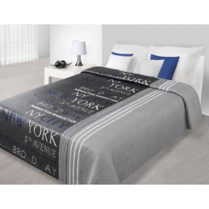 Přehoz na postel s motivem New York, NY CITY, Broadway, 5th Avenue šedo šedé barvy