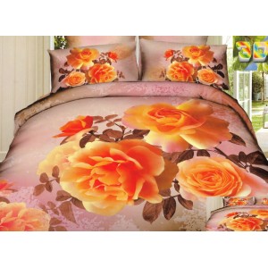 Béžové ložní prádlo s oranžovými růžemi