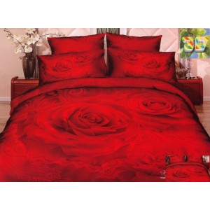 Luxusní ložní povlečení 100% bavlněný satém červené barvy s velkými růžemi