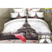 Bílo hnědé ložní povlečení s motivem města Paříž a červeným deštníkem