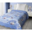 Oboustranný modrý přehoz na postel s loďkami