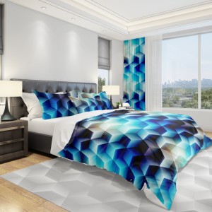 Moderní povlečeni do ložnice v modré barvě s motivem kostek