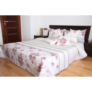 Přehoz na postel bílé barvy s motivem růží