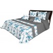 Bílo šedý moderní přehoz na postel s tyrkysovými květy