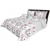Světle šedý luxusní přehoz na postel s prošíváním a motivem růžových květů