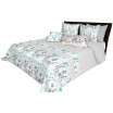 Kvalitní prošívaný přehoz na postel v světle šedé barvě s tyrkysovými květy