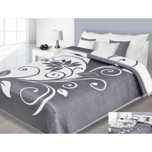 Přehoz na postel šedé barvy s bílými vzory