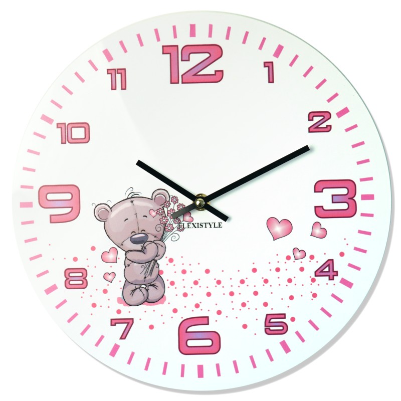 Nástěnné hodiny pro dívky v bílé barvě a růžovým ciferníkem