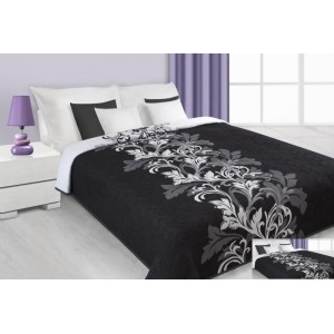 Přehoz na postel černé barvy s bílými květy