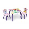 Dřevěný stolek a židle s motivem princezen