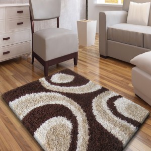 SHAGGY koberec hnědo krémové barvy s kruhy