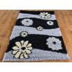 Šedě černý koberec shaggy s motivem květů