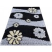 Šedě černý koberec shaggy s motivem květů