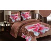 Povlečení na postel hnědé barvy s růžovým květem z měkkého materiálu