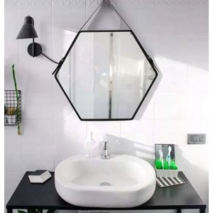 Originální černé závěsné zrcadlo v industriálním stylu 57 cm