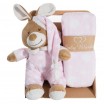 Elegantní růžová dárková sada pro holčičku deka a plyšová hračka