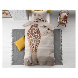 Originální dětská béžovo hnědé bavlněné povlečení s motivem žirafy 140x200 cm