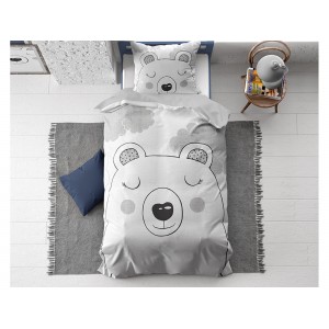 Dětské šedé bavlněné ložní povlečení s motivem spícího medvídka 140x200 cm