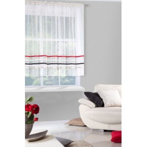 Krásná krátká krémová záclona ozdobena dekorativními barevnými pruhy 295 x 250 cm