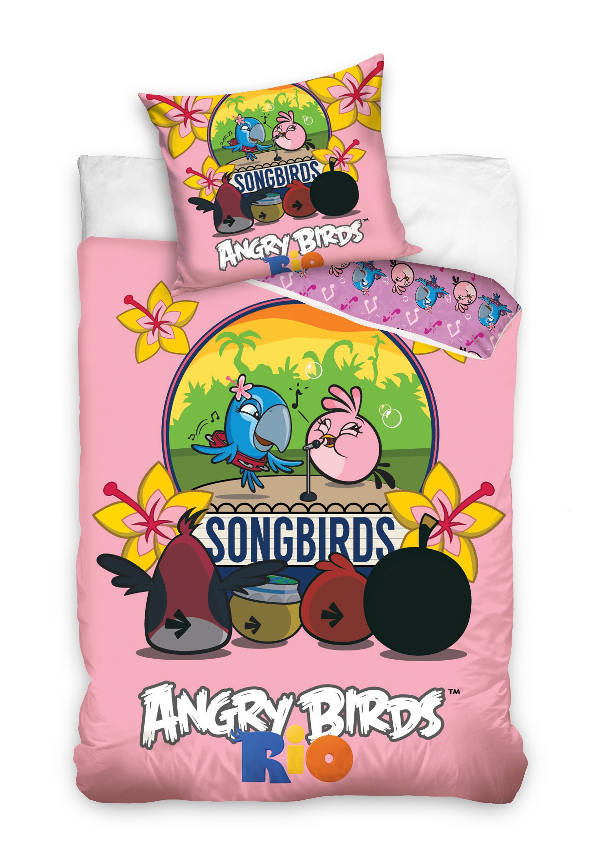Povlak na dětskou postel růžový s Angry Birds