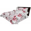 Originální šedý prošívaný přehoz na postel s potiskem červených kruhů
