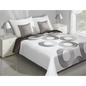 Bílo-hnědý oboustranný přehoz na postel s motivem kružnic
