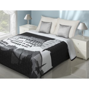Černo-bílý oboustranný přehoz na postel s motivem města Řím