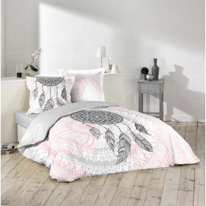 Bavlněné ložní povlečení šedě růžové s lapačem snů NAMASTE 200 x 220 cm
