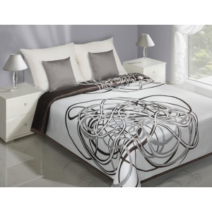 Bílo-hnědý přehoz na postel s 2 dominantními ornamenty