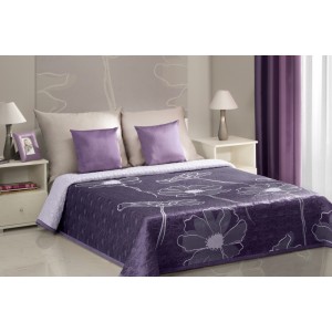 Přehozy na postel oboustranné ve fialové barvě s fialovo-šedými i květy