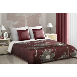 Vínové přehozy na manželskou postel s motivem rozkvetlých květů šedé barvy