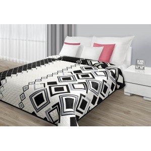 Přehozy bílo-černé oboustranné na postel s geometrickými vzory