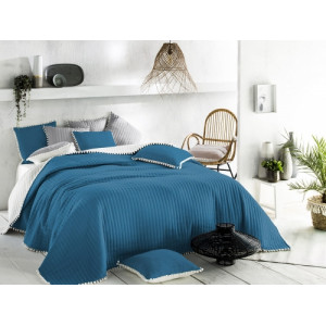 Kvalitní modrý přehoz na postel 220 x 240 cm