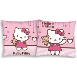 Světle růžový povlak na polštář s Hello Kitty s medvídkem