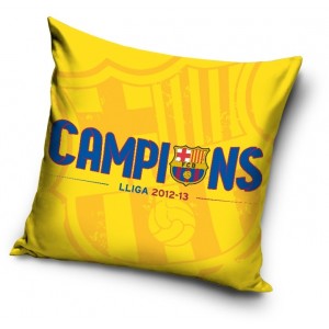 Žlutý bavlněný fotbalový povlak na polštář s motivem FCB