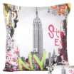 Povlak na polštář šedý s Empire state building v NY s barevnými nápisy