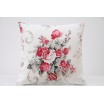 Vintage bílý dekorační povlak na polštáře s kyticí květů v červené barvě