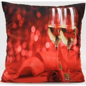 Červené povlaky na polštář s růží a skleničkami vína 50 x 60cm