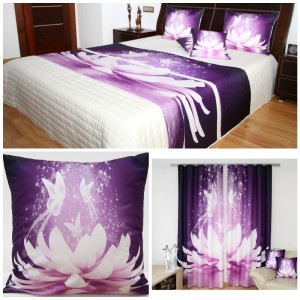Bílo-fialový dekorační set do ložnice s motýlem a leknínem