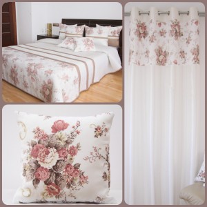 Dekorační sety do pokoje bílo-hnědé barvy s motivem vintage růžových květů