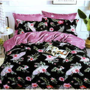Krásné černo růžový povlečení na postel s barevnými květy z mikrovlákna
