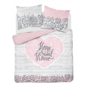Krásně pohodlné šedě růžové bavlněné povlečení s nápisem Home Sweet Home