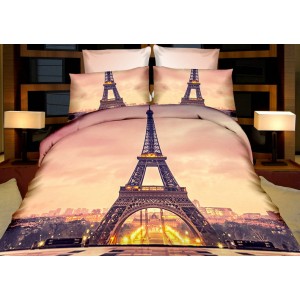 Béžový povlak na postel Eiffelova věž
