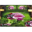  Povlak na postel zelený s růží a motýlem