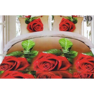 Povlak na postel béžové barvy s červenými růžemi
